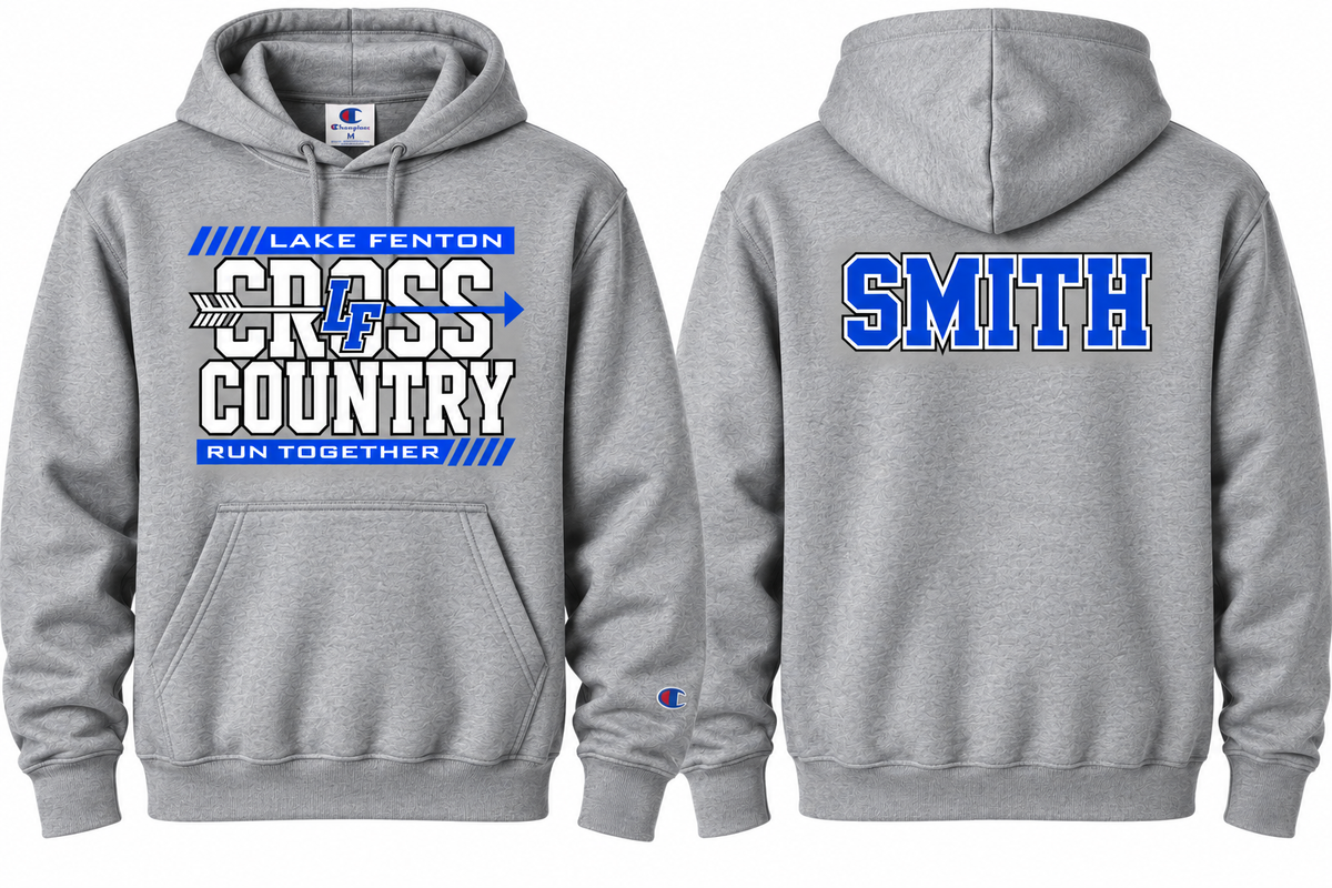 Lake Fenton Cross Country Champion Hoodie | Black, Gray &amp; Royal Blue | Unisex Blue Devils Spirit Wear