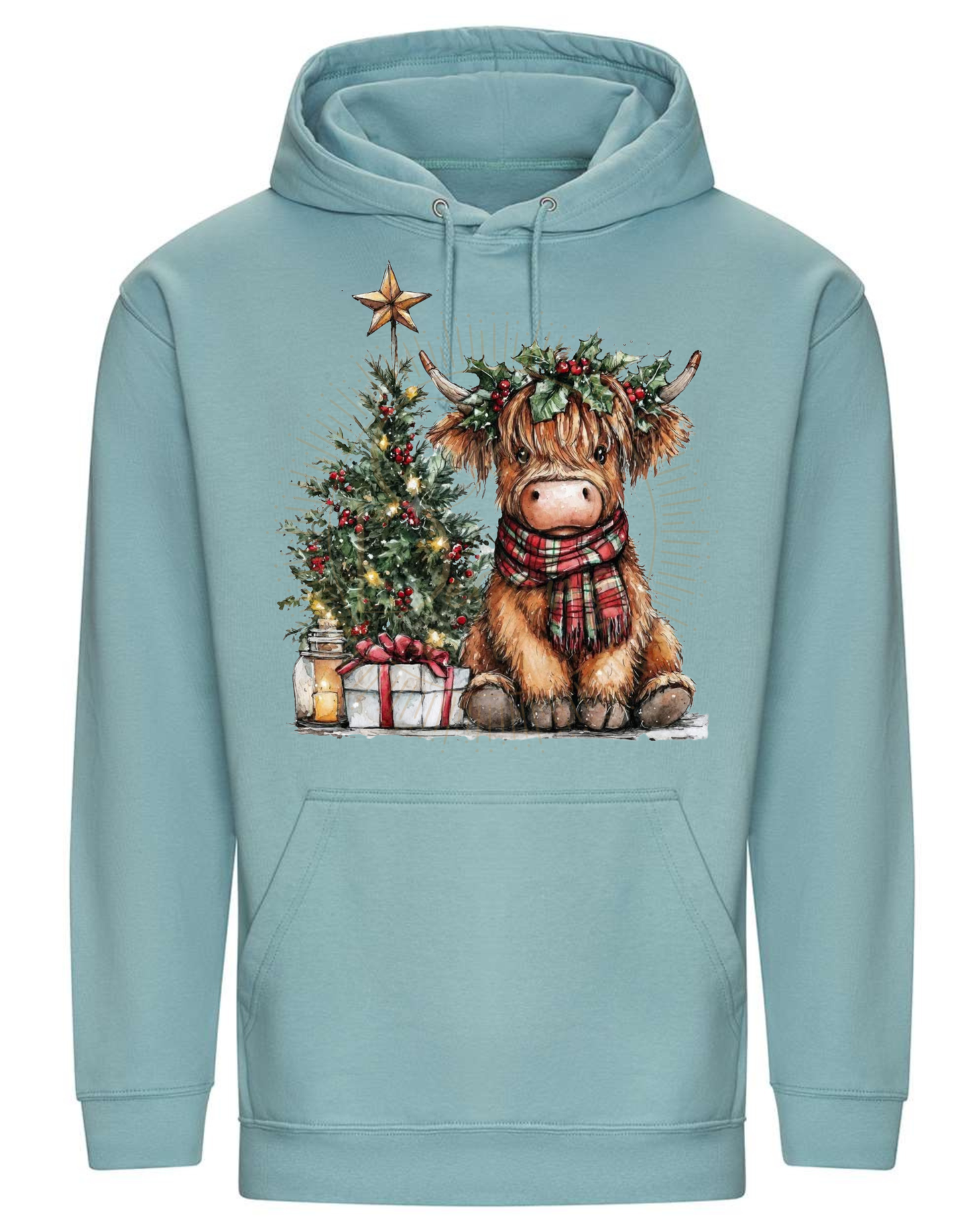 Christmas Tree Highland Cow Hoodie Sweatshirt Adult Sizes XS-3XL