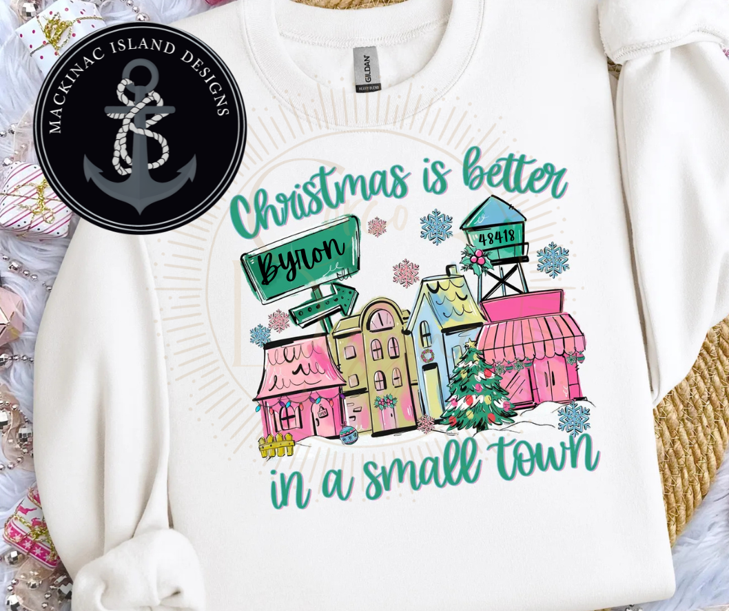 Custom Town &amp; Zip Code Christmas in a Small Town Sweatshirt – Unisex Crewneck (S–4XL)