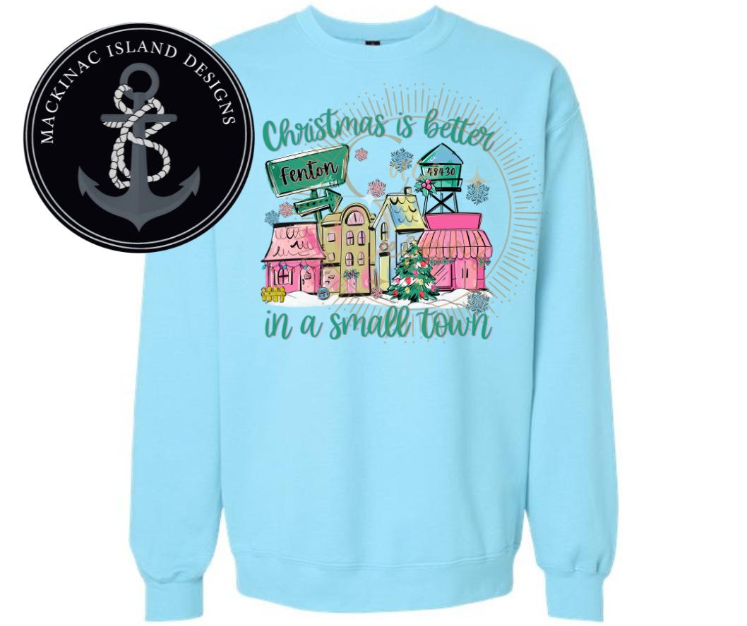 Custom Town &amp; Zip Code Christmas in a Small Town Sweatshirt – Unisex Crewneck (S–4XL)