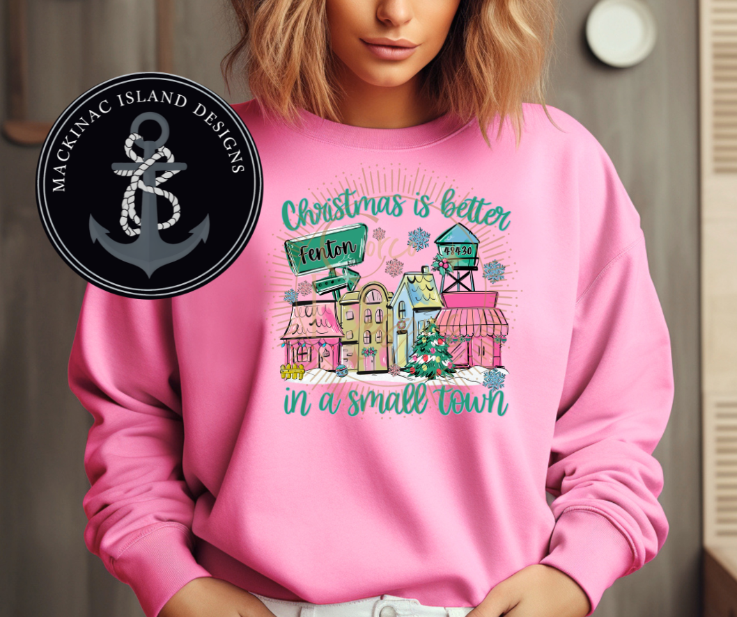 Custom Town &amp; Zip Code Christmas in a Small Town Sweatshirt – Unisex Crewneck (S–4XL)