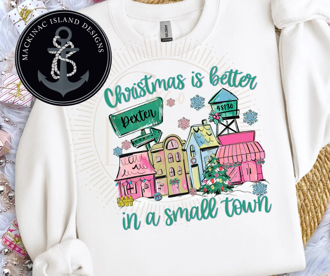 Custom Town &amp; Zip Code Christmas in a Small Town Sweatshirt – Unisex Crewneck (S–4XL)