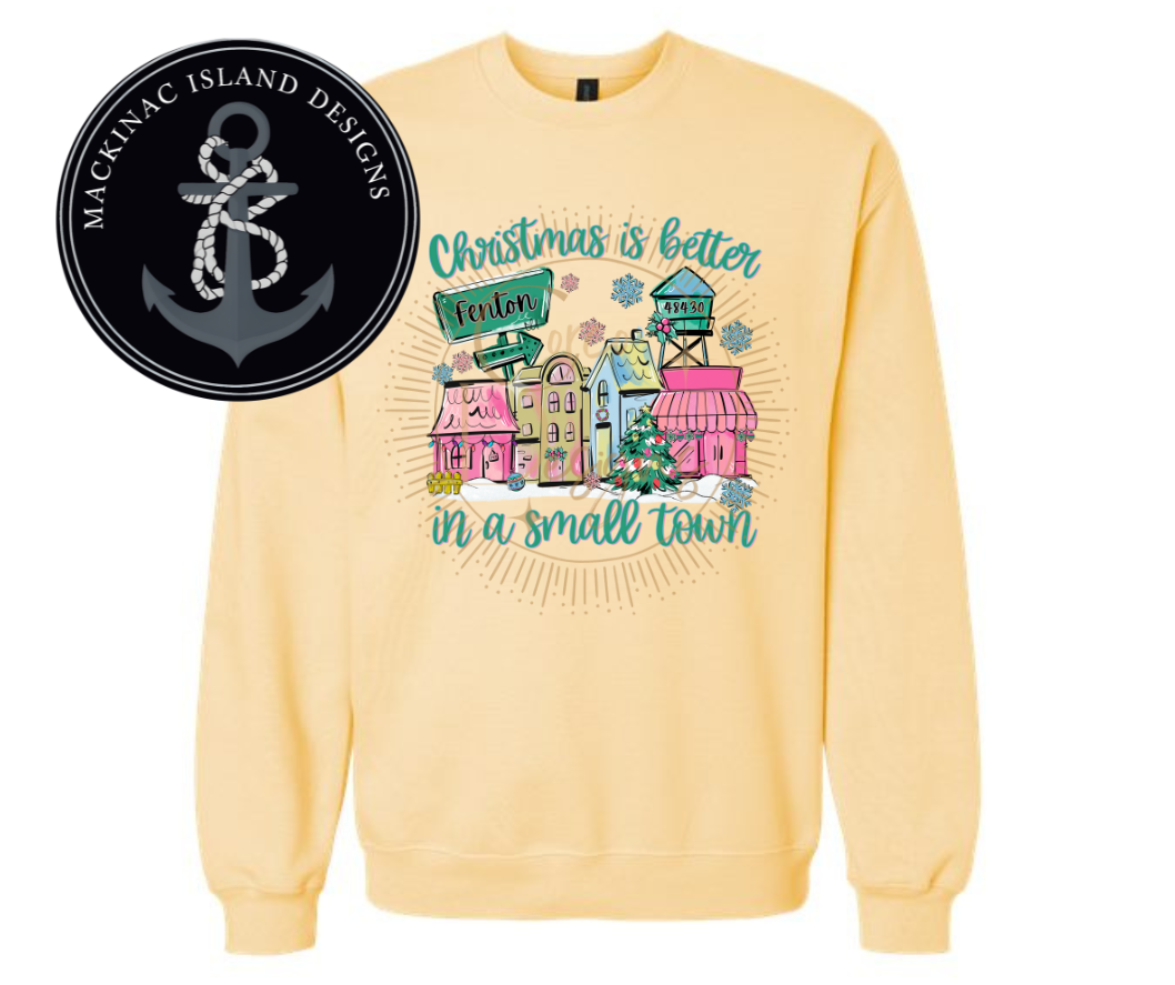 Custom Town &amp; Zip Code Christmas in a Small Town Sweatshirt – Unisex Crewneck (S–4XL)