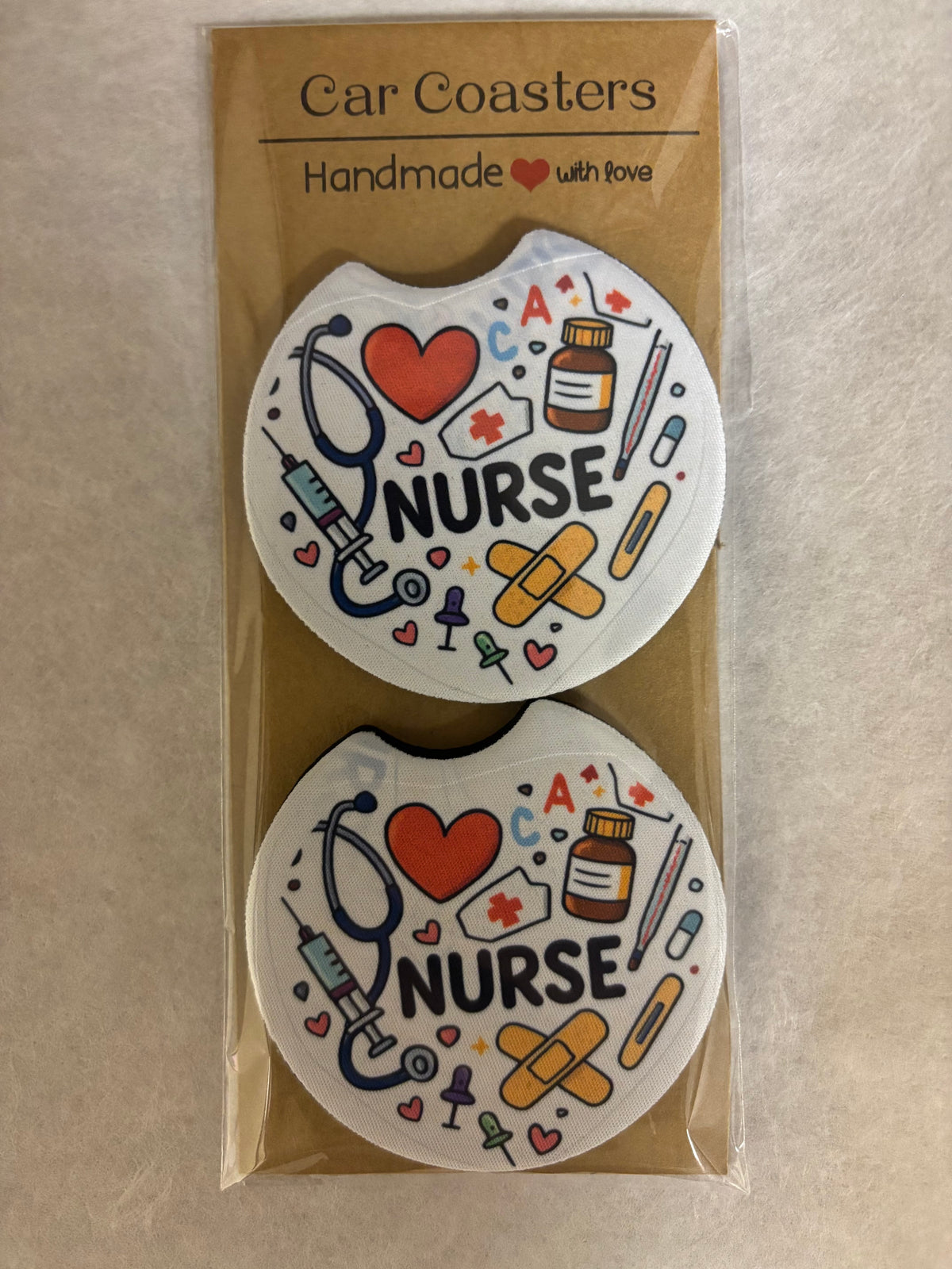 Nurse Love Neoprene Car Coasters Set of 2