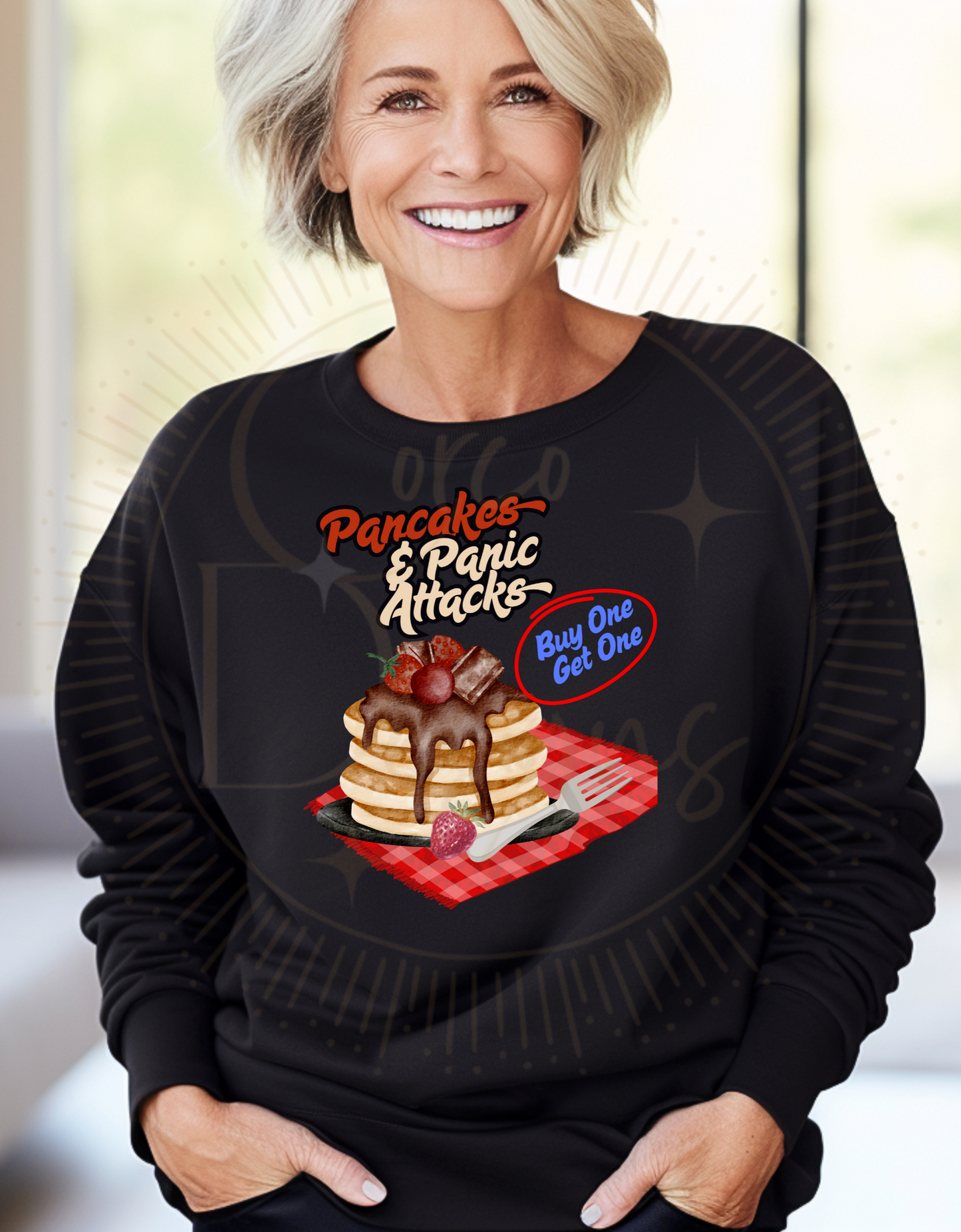 Pancakes & Panic Attacks, Graphic Unisex Sweatshirt Sizes S-4XL