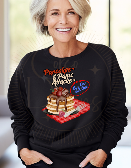 Pancakes & Panic Attacks, Graphic Unisex Sweatshirt Sizes S-4XL