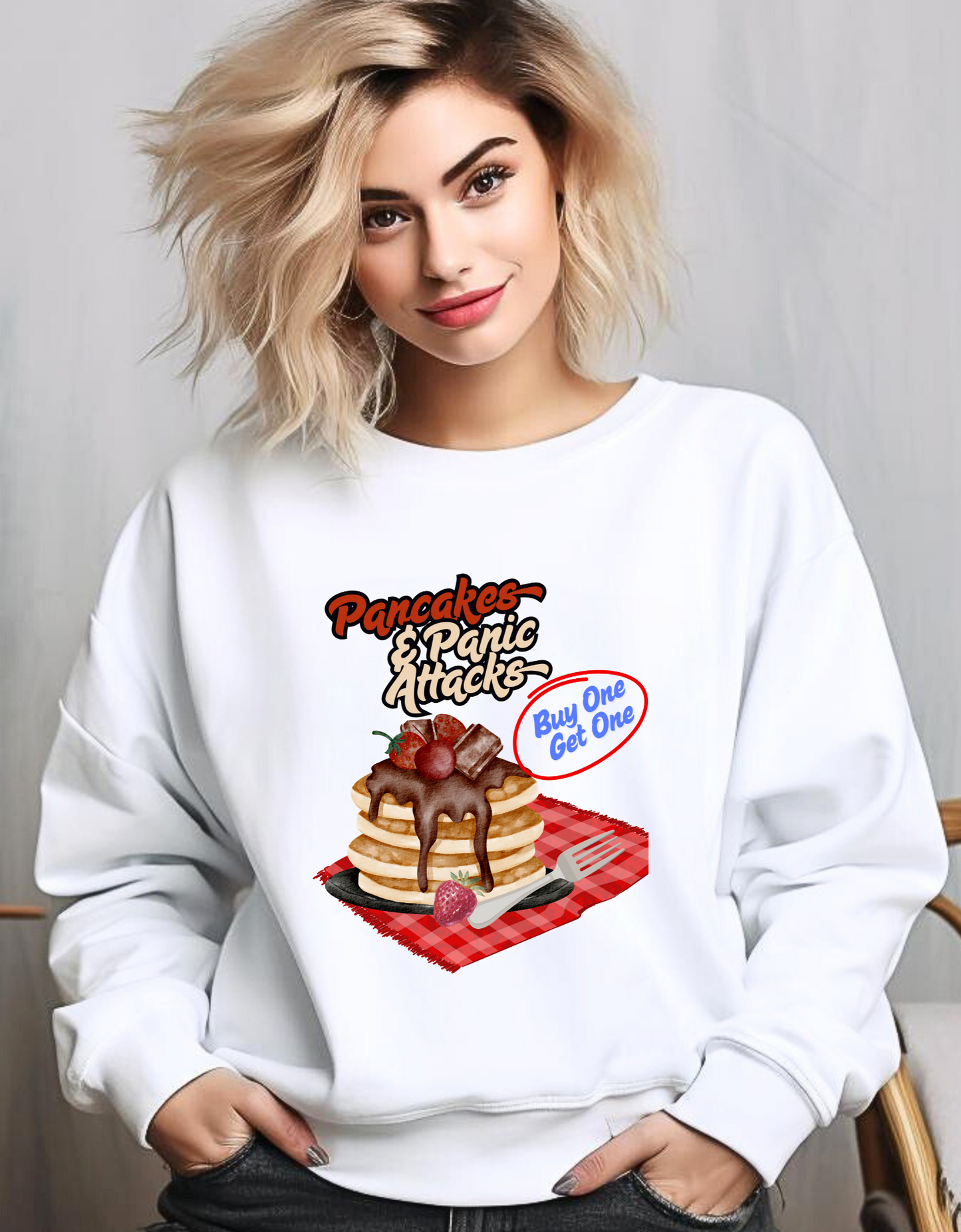 Pancakes & Panic Attacks, Graphic Unisex Sweatshirt Sizes S-4XL