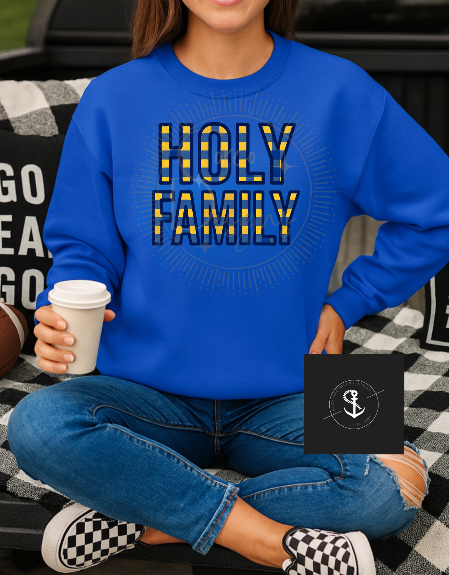 Plaid Holy Family Crewneck Cozy Soft Sweatshirt Sizes S-3XL