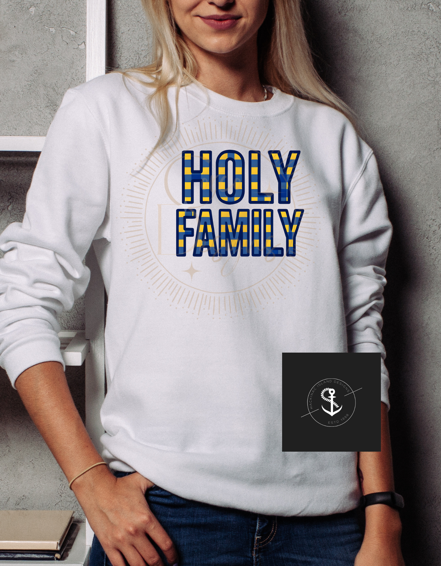 Plaid Holy Family Crewneck Cozy Soft Sweatshirt Sizes S-3XL