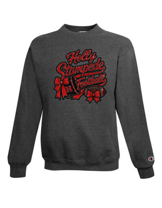 Holly Stampede Football Megaphone Faux Sequin Clitter Design Crewneck Sweatshirt | Custom Name Spirit Wear S-5XL