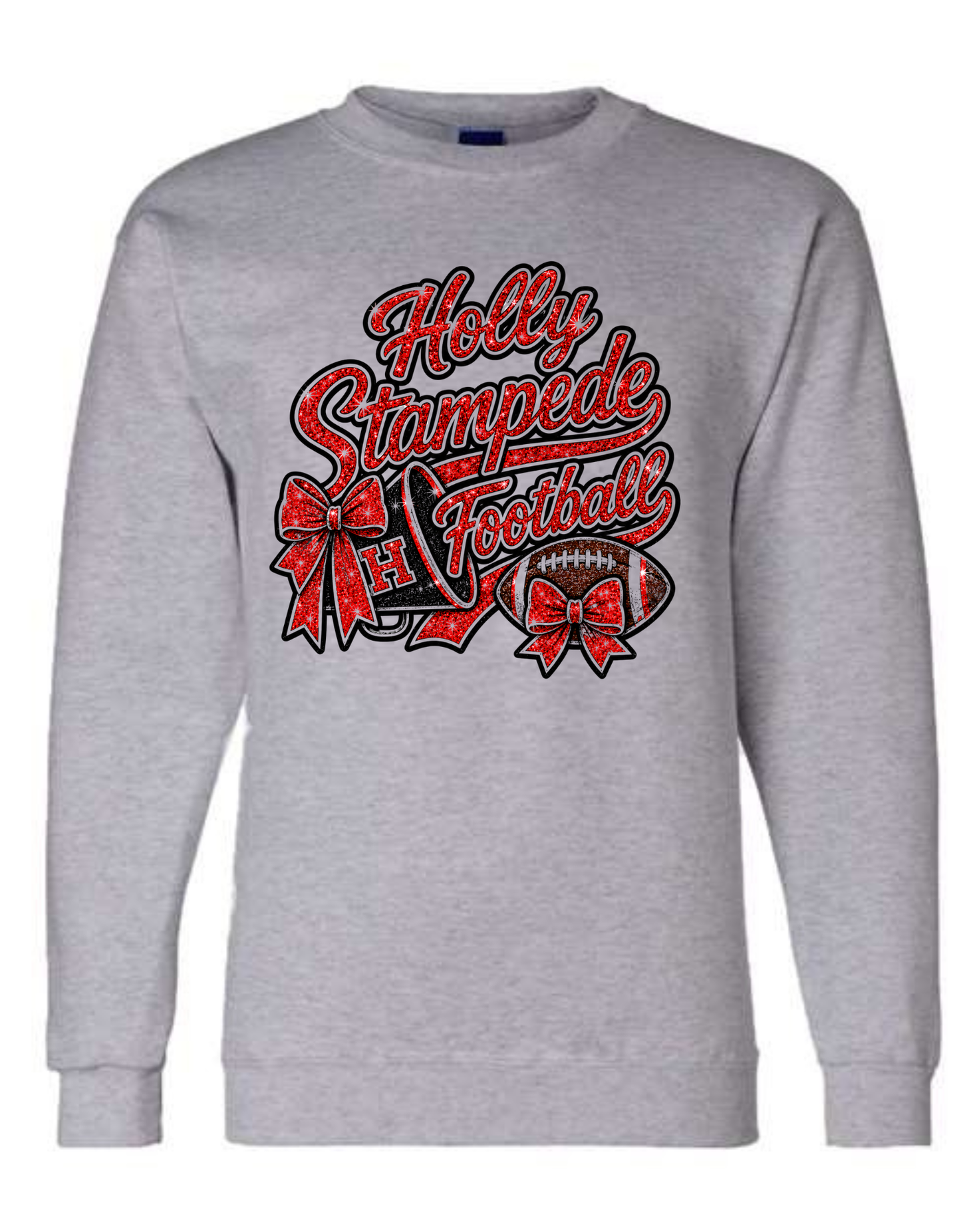 Holly Stampede Football Megaphone Faux Sequin Clitter Design Crewneck Sweatshirt | Custom Name Spirit Wear S-5XL