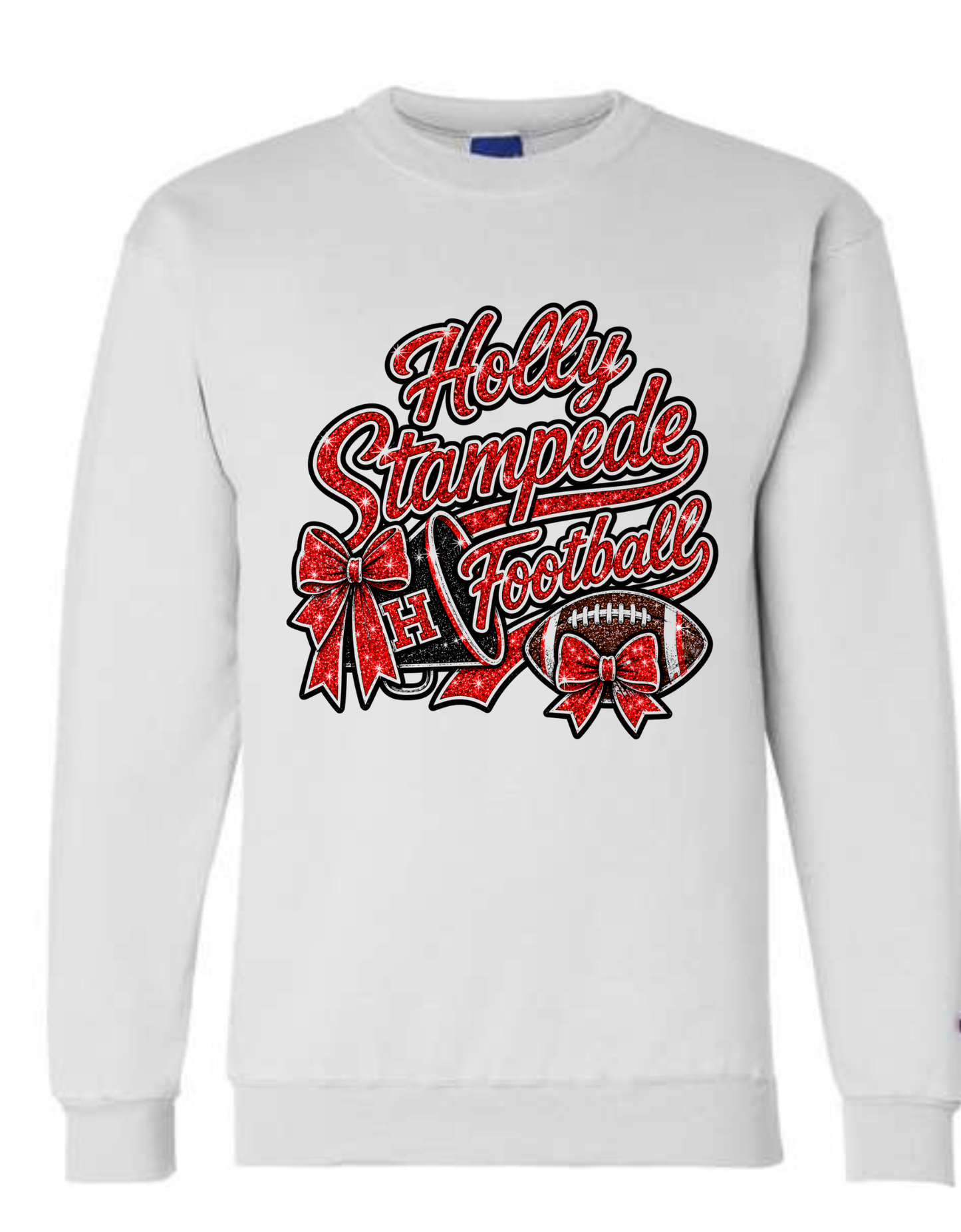Holly Stampede Football Megaphone Faux Sequin Clitter Design Crewneck Sweatshirt | Custom Name Spirit Wear S-5XL