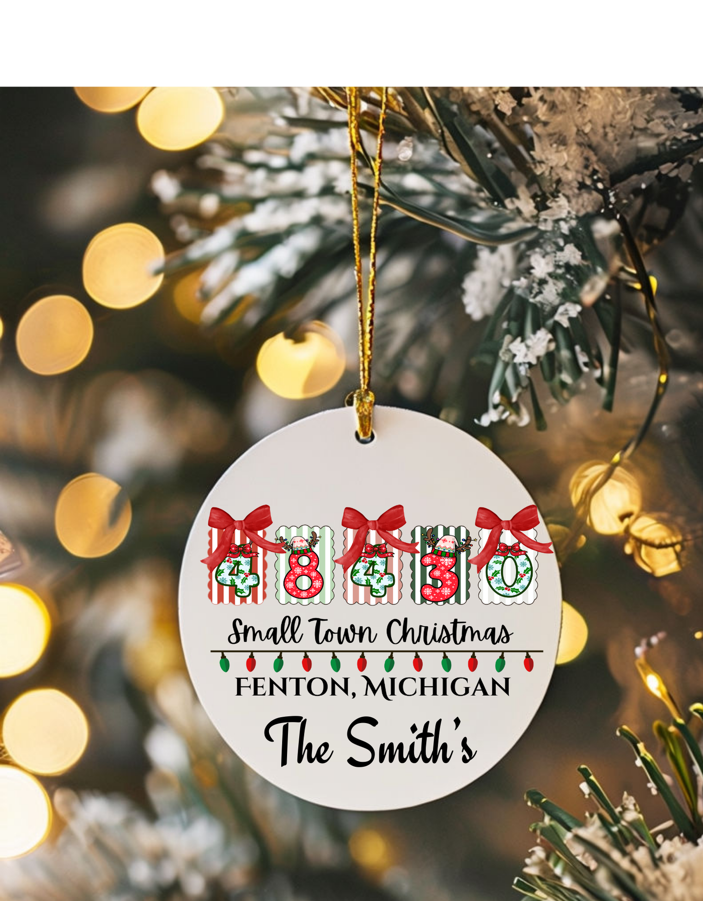Custom Personalized Small Town Christmas Ornament – Add your Zip Code, City and State