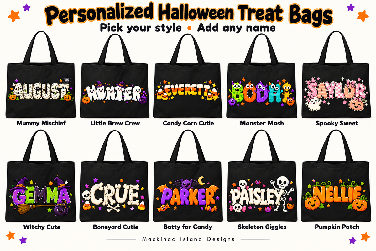 Personalized Cute Halloween Treat Canvas Bags! 10 Cute Designs!