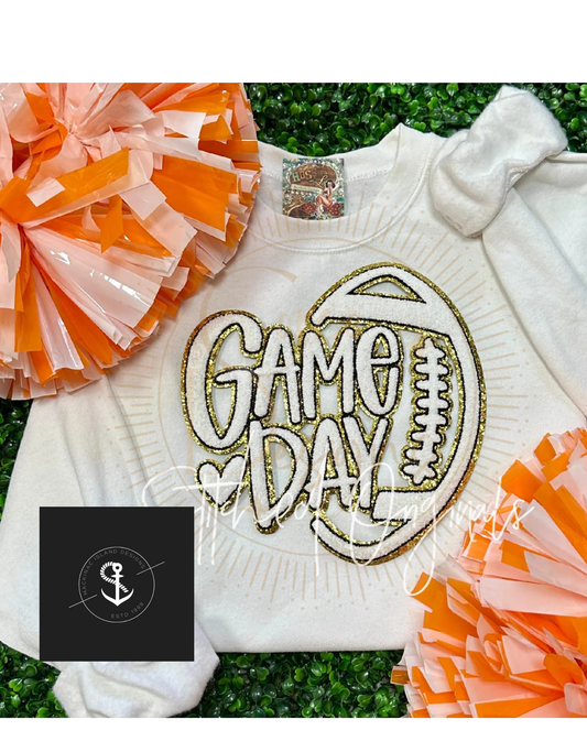 White Football Game Day Chenille Patch Crewneck Sweatshirt Sizes Unisex S-3XL