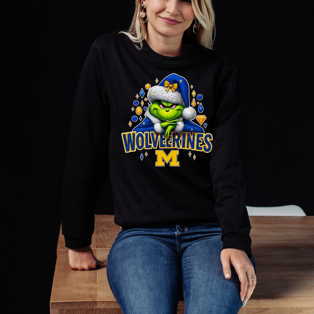 Jeweled Grinch Michigan Christmas Crewneck Sweatshirt  Unisex Fit | Sizes S–3XL | Cozy Cotton-Poly Blend