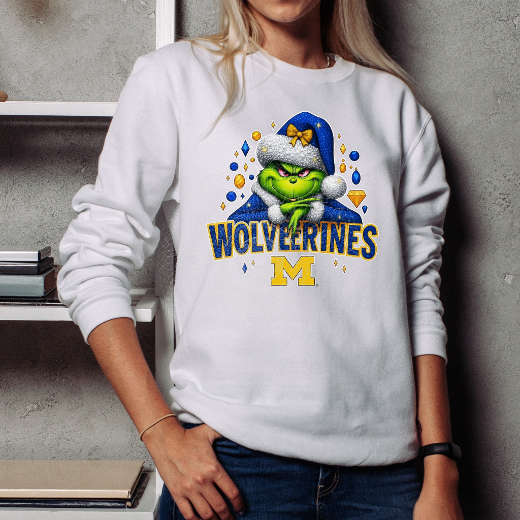 Jeweled Grinch Michigan Christmas Crewneck Sweatshirt  Unisex Fit | Sizes S–3XL | Cozy Cotton-Poly Blend