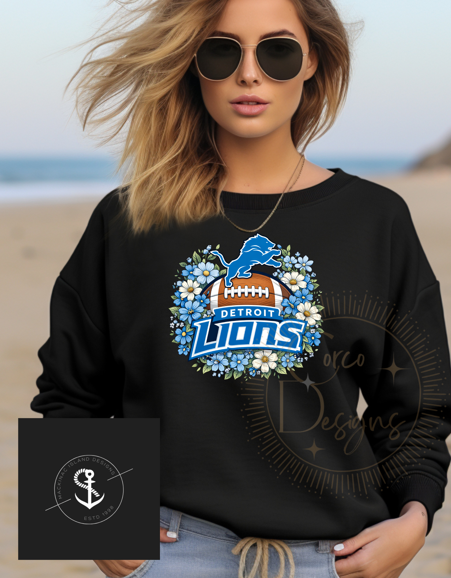 Detroit Lions Daisy Crewneck Sweatshirt Sizes S-4XL