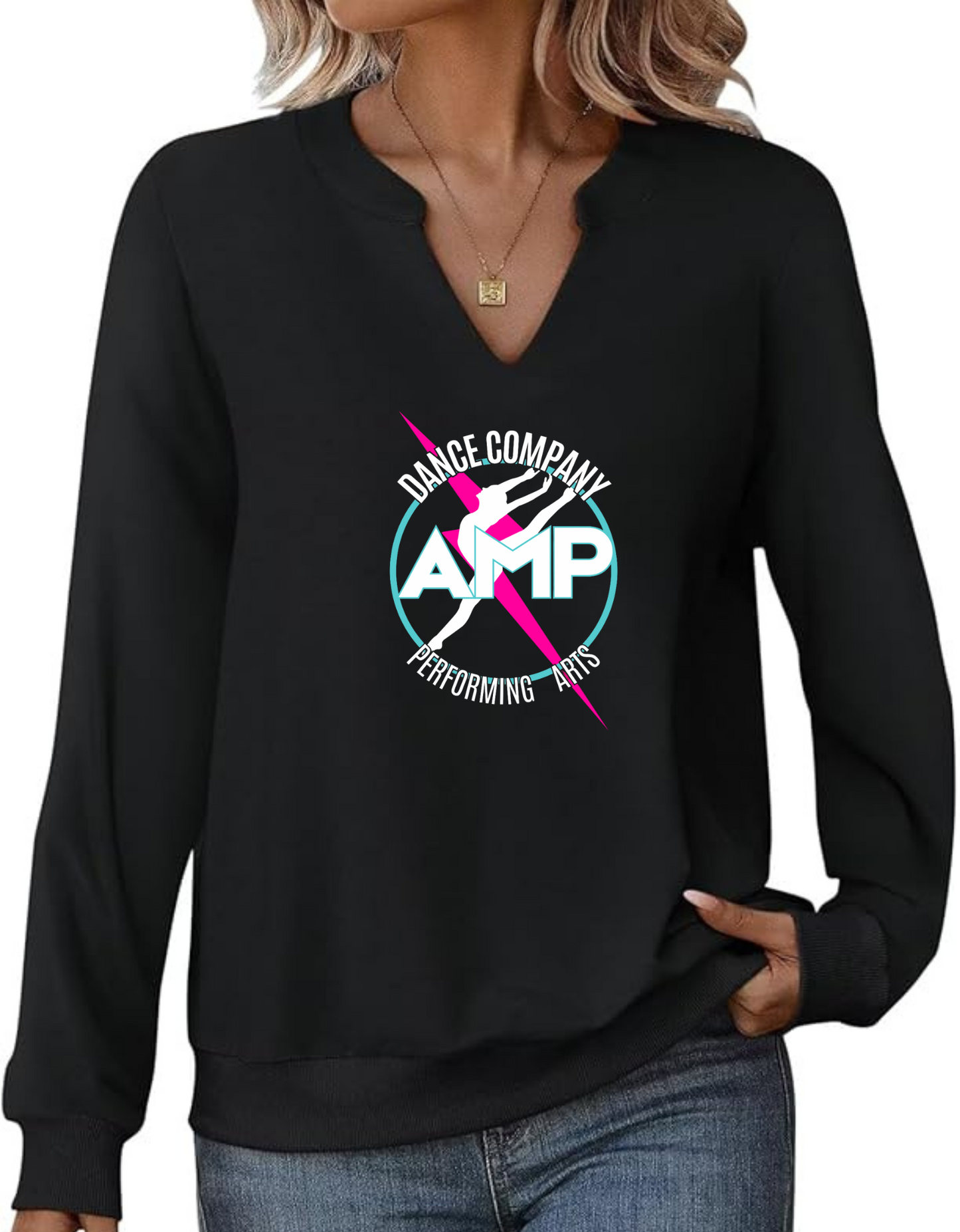 AMP Ladie's Long Sleeve V Notch Front Sweatshirt Sizes S M L XL 2XL