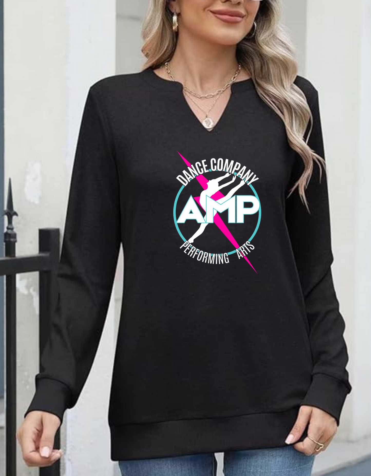 AMP Ladie's Long Sleeve V Notch Front Sweatshirt Sizes S M L XL 2XL