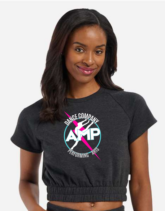 AMP Dance Co Performing Arts Boxercraft Women's French Terry Short Sleeve Cropped Crewneck Sweatshirt Sizes XS-2XL