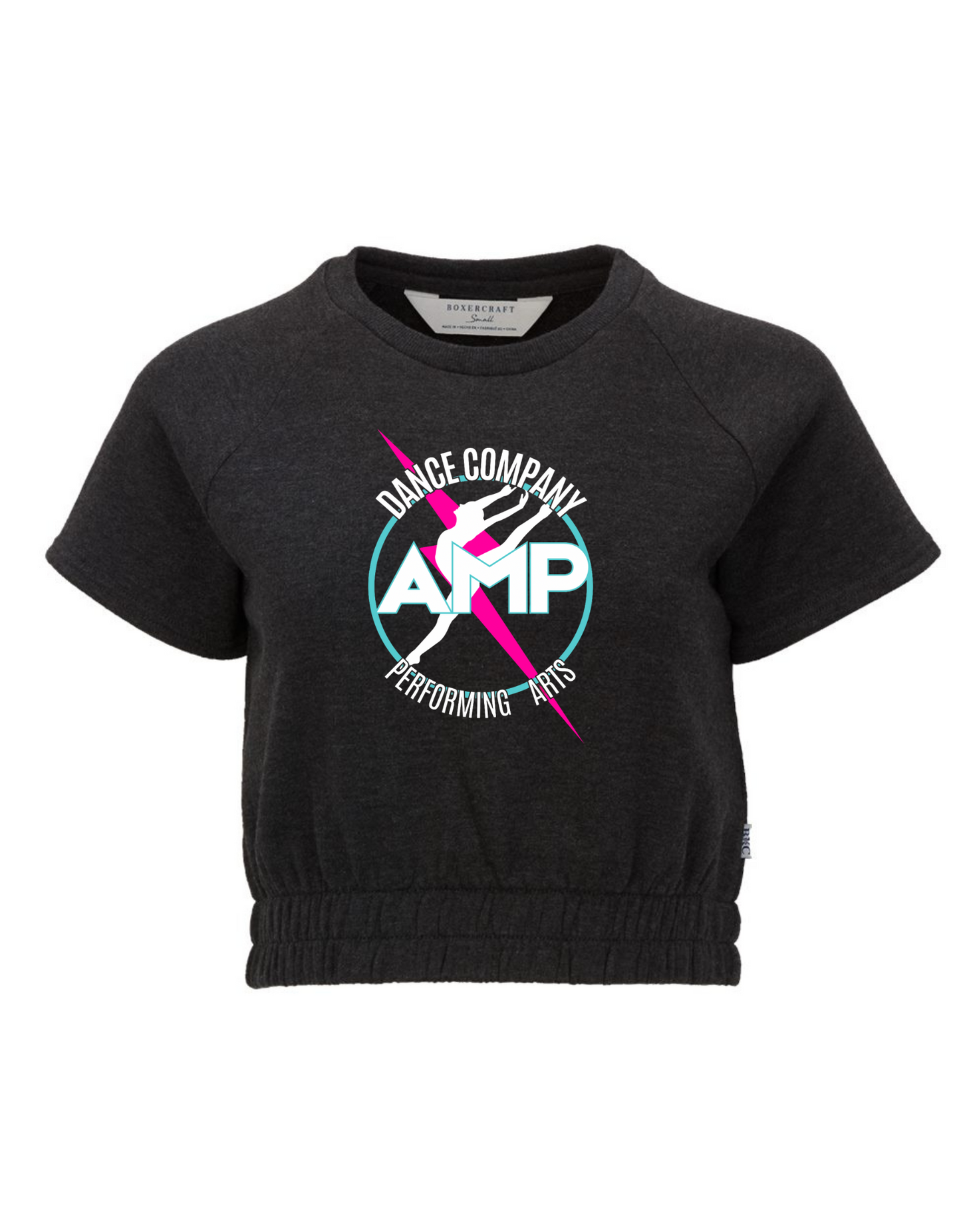 AMP Dance Co Performing Arts Boxercraft Women's French Terry Short Sleeve Cropped Crewneck Sweatshirt Sizes XS-2XL