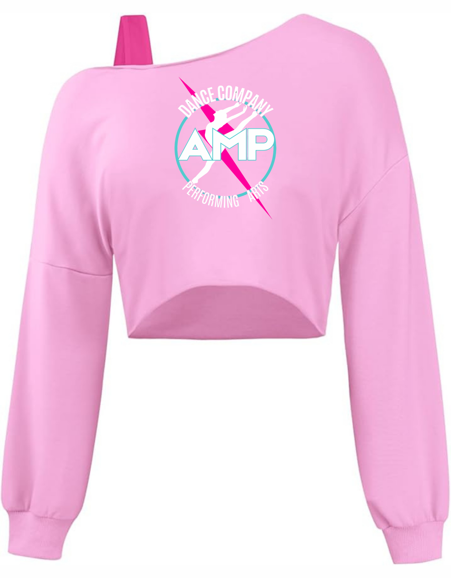 AMP Dance Co. Performing Arts Cropped Asymmetrical Sweatshirt Off the Shoulder Youth Sizes 8 10 12 14 (Copy)