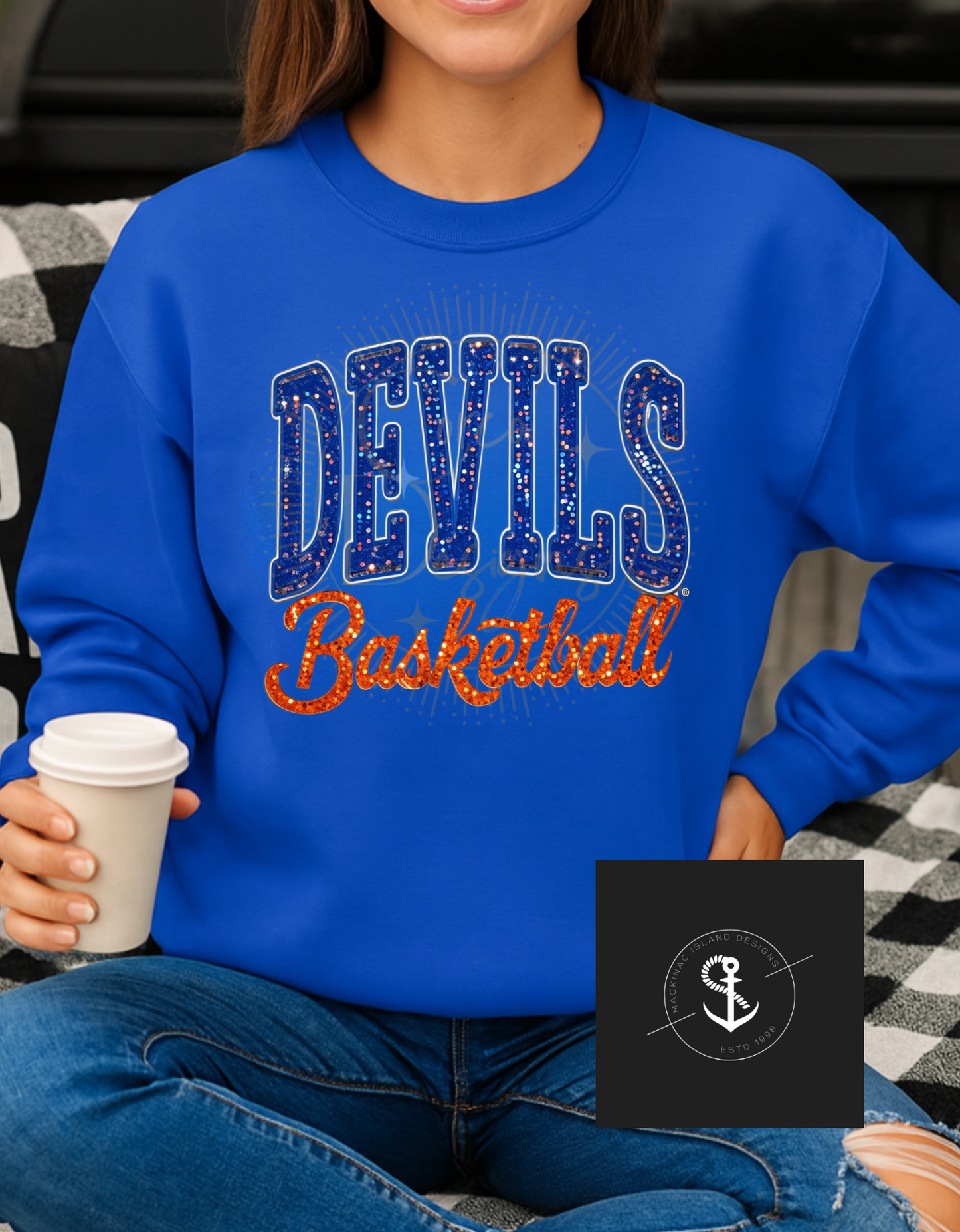 Champion Devils Basketball  Crewneck Sweatshirt Glitter Faux Sequin Adult Sizes Small - XL 32.00 2x 3x 36.00