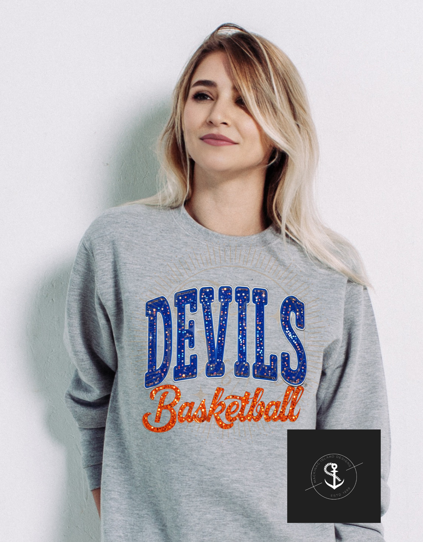 Champion Devils Basketball  Crewneck Sweatshirt Glitter Faux Sequin Adult Sizes Small - XL 32.00 2x 3x 36.00