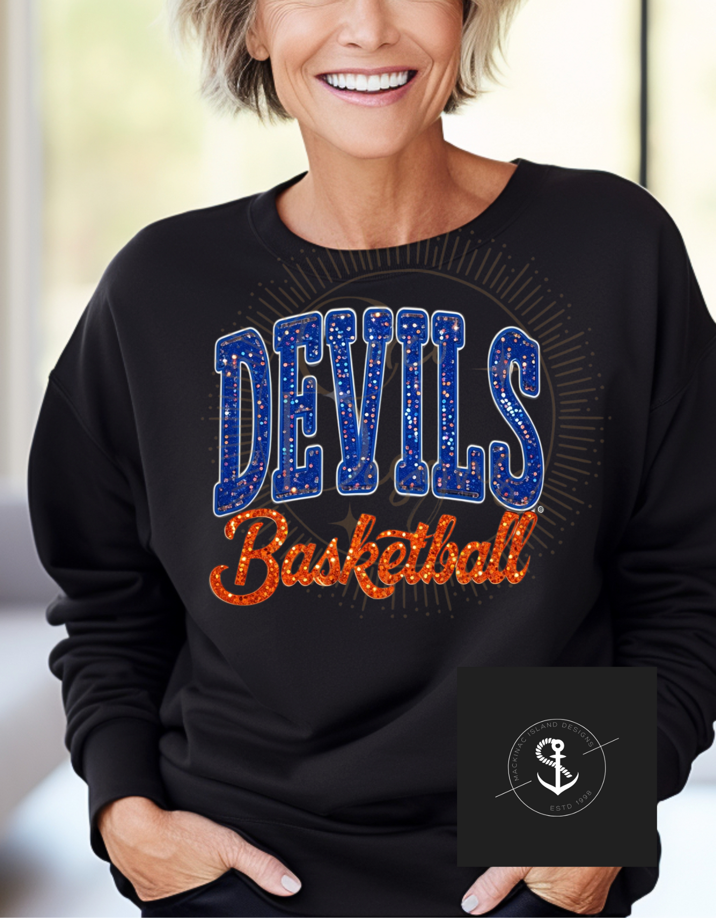 Champion Devils Basketball  Crewneck Sweatshirt Glitter Faux Sequin Adult Sizes Small - XL 32.00 2x 3x 36.00