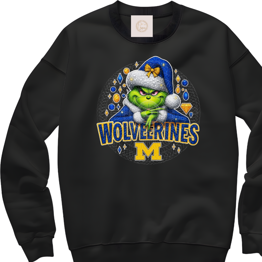 Jeweled Grinch Michigan Christmas Crewneck Sweatshirt  Unisex Fit | Sizes S–3XL | Cozy Cotton-Poly Blend