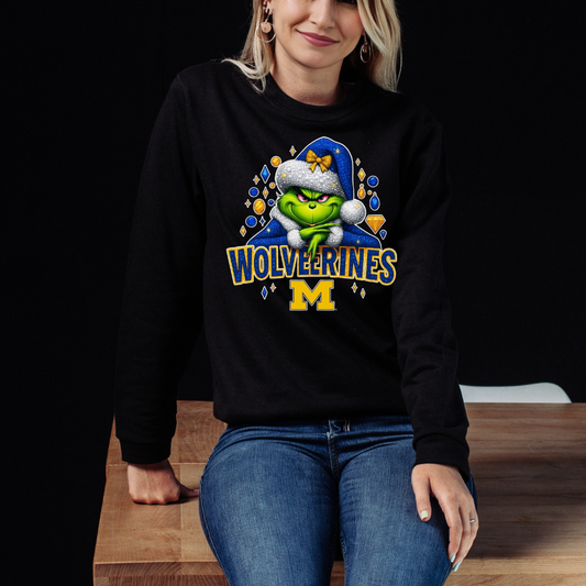 Jeweled Grinch Michigan Christmas Crewneck Sweatshirt  Unisex Fit | Sizes S–3XL | Cozy Cotton-Poly Blend