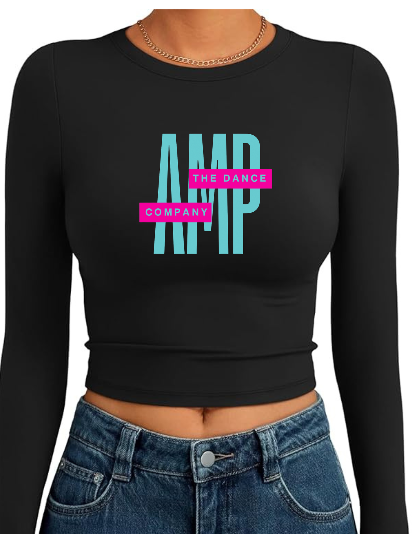 AMP Long Sleeve Crop Top Adult Sizes XXS XS S M L XL