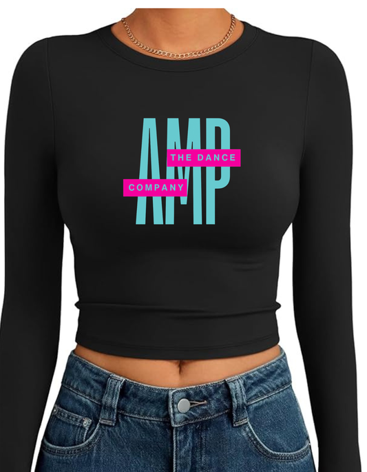AMP Long Sleeve Crop Top Adult Sizes XXS XS S M L XL