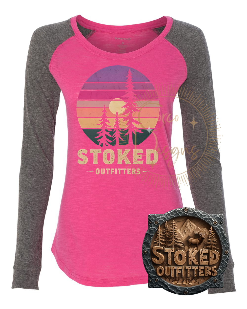 Women’s Preppy Patch Slub Long Sleeve T-Shirt – Michigan Ombre | Hot Pink &amp; Gray | XS–XL by Stoked Outfitters