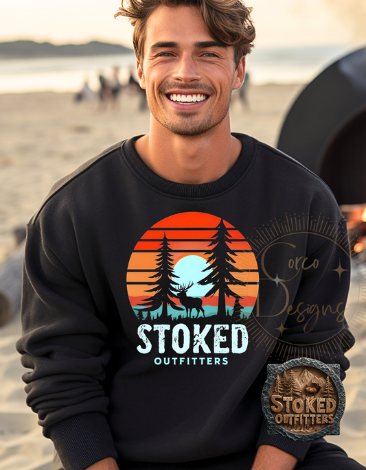 Ombre Stocked Outfitter Deer Sunset Crewneck Sweatshirt Sizes S-5XL