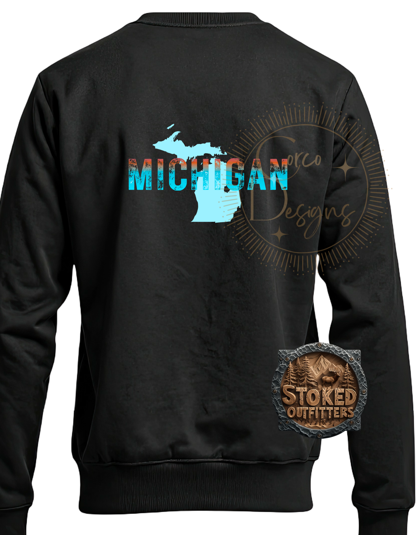 Ombre Stocked Outfitter Deer Sunset Crewneck Sweatshirt Sizes S-5XL