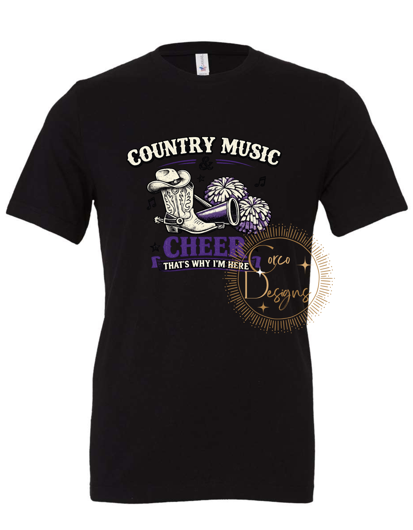 Country Music and Cheer That's Why I'm Here Bella Canvas T-Shirt Sizes Youth and Adult