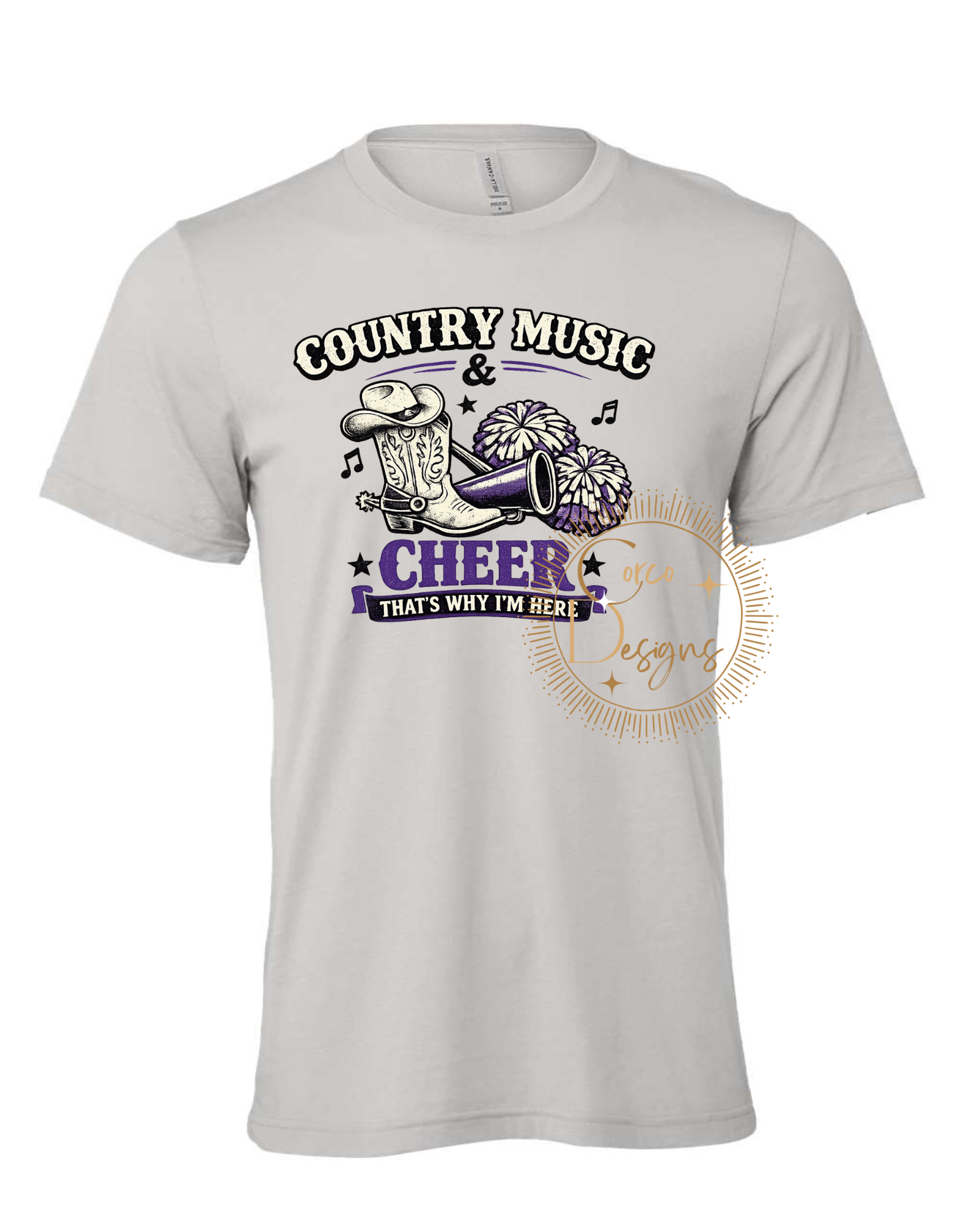 Country Music and Cheer That's Why I'm Here Bella Canvas T-Shirt Sizes Youth and Adult