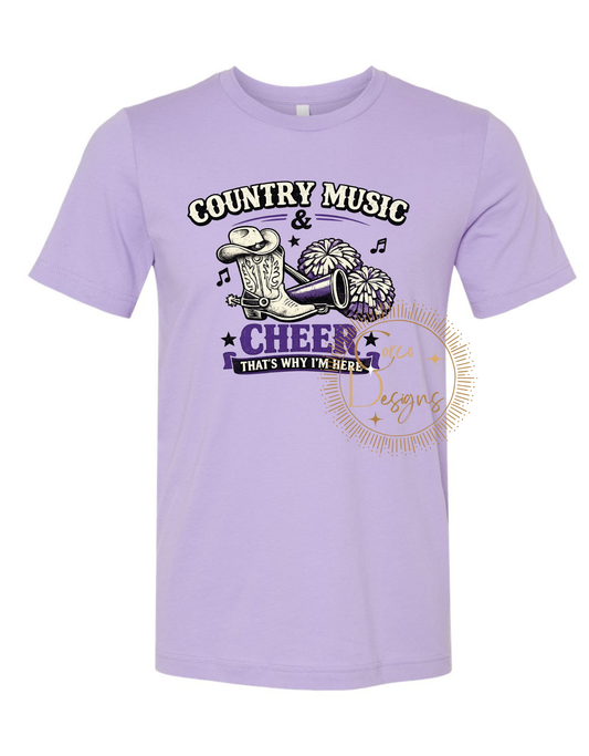 Country Music and Cheer That's Why I'm Here Bella Canvas T-Shirt Sizes Youth and Adult
