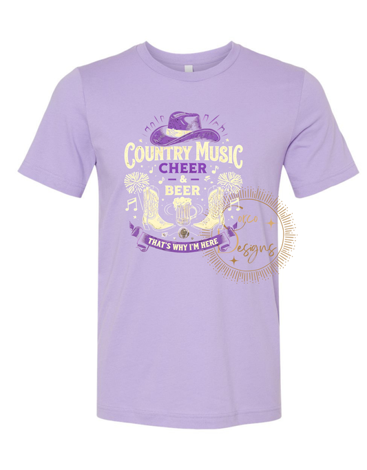Country Music and Cheer That's Why I'm Here Bella Canvas T-Shirt Sizes Youth and Adult