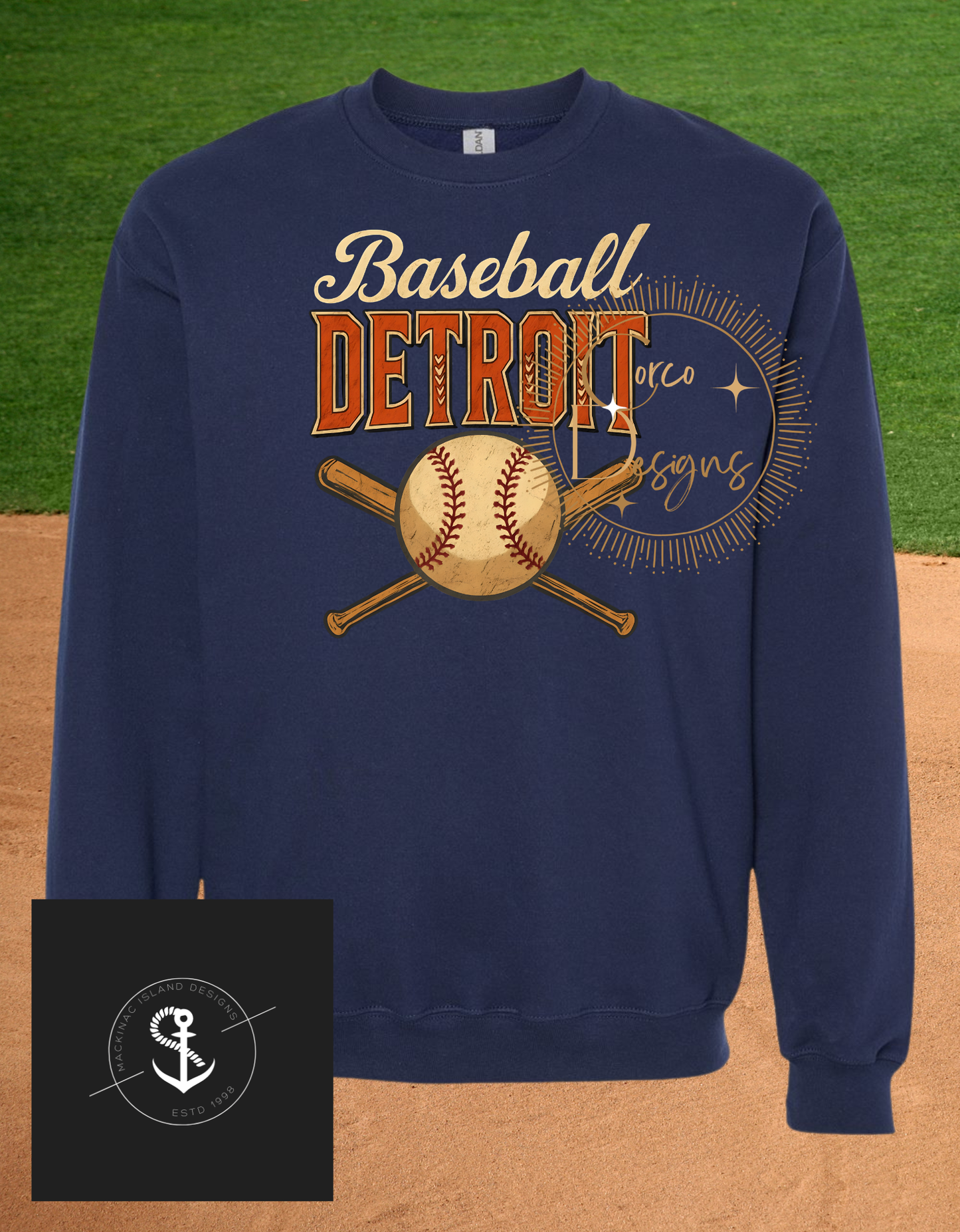 Detroit Baseball Crewneck Sweatshirt Sizes S-4XL