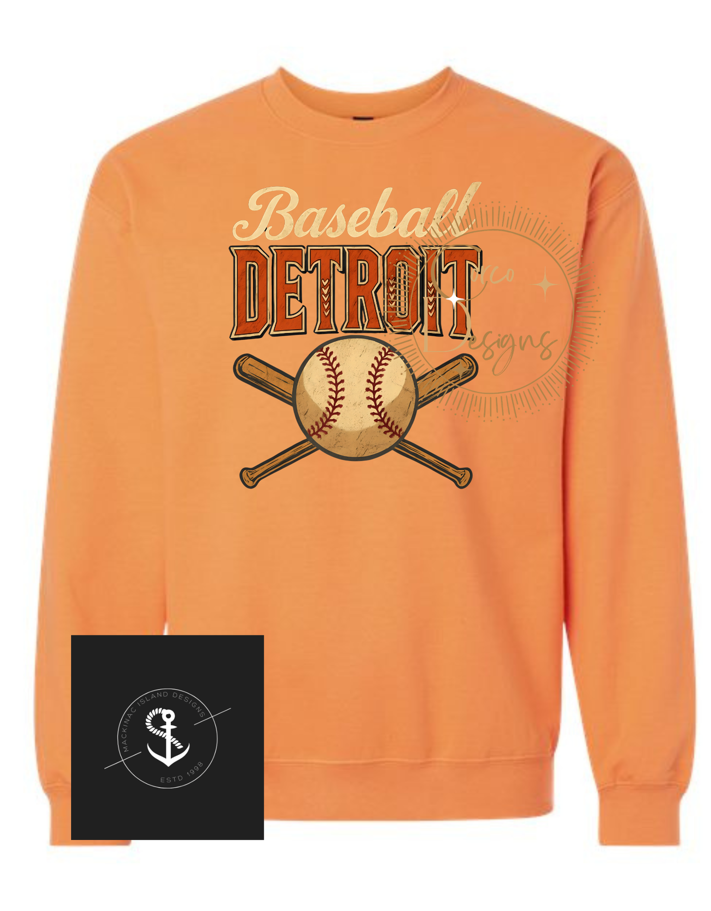 Detroit Baseball Crewneck Sweatshirt Sizes S-4XL