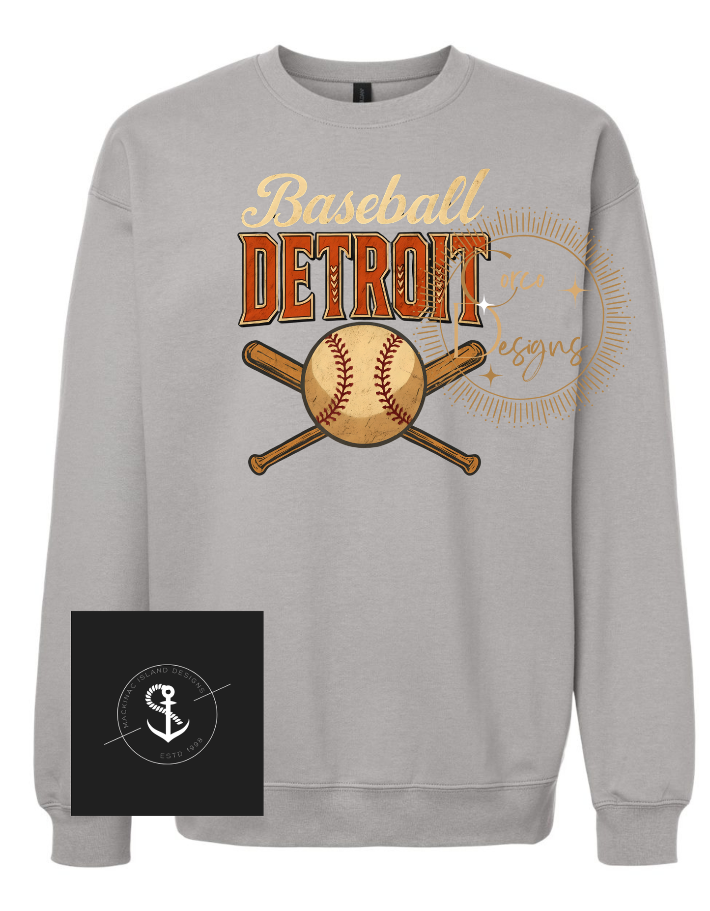 Detroit Baseball Crewneck Sweatshirt Sizes S-4XL
