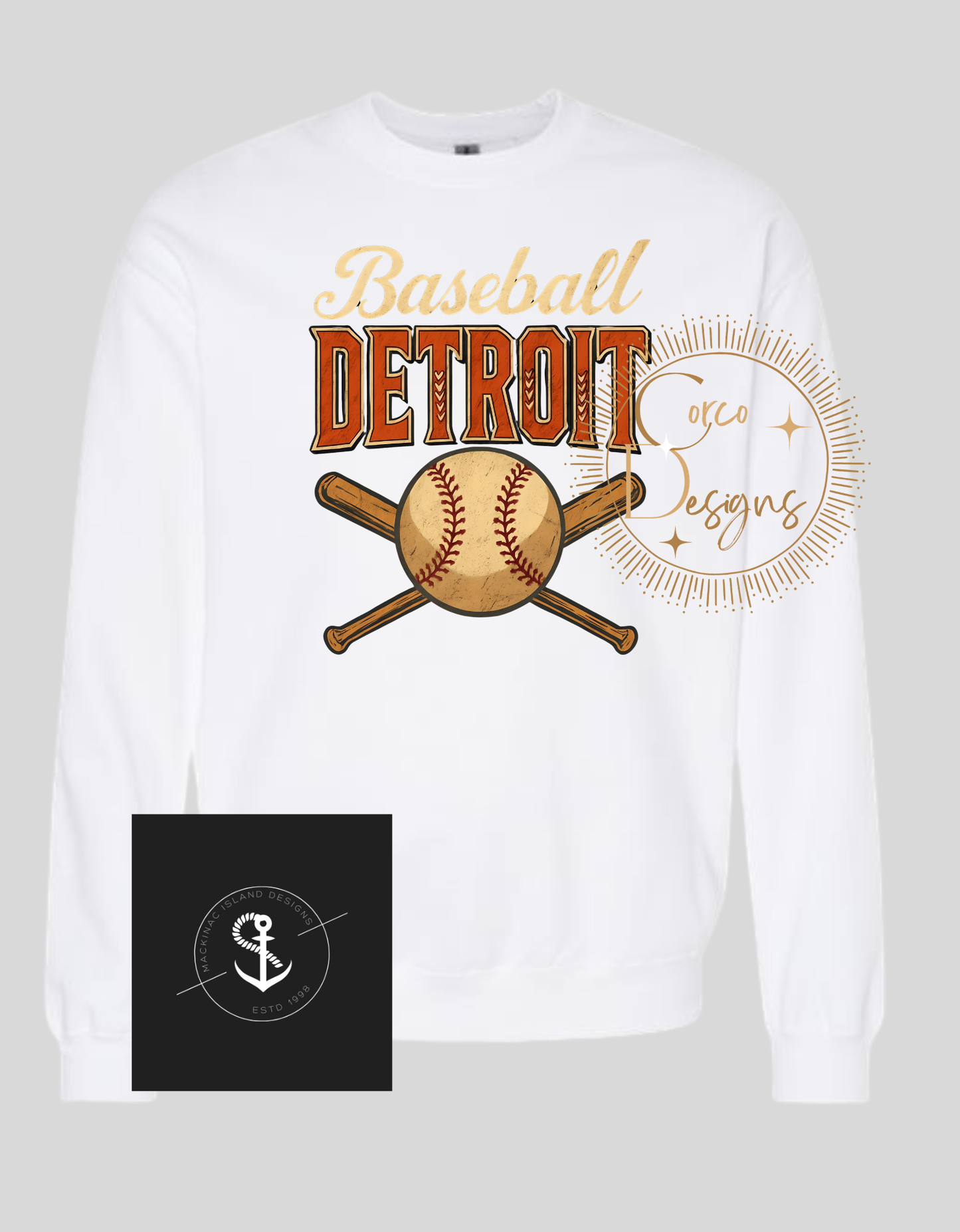 Detroit Baseball Crewneck Sweatshirt Sizes S-4XL