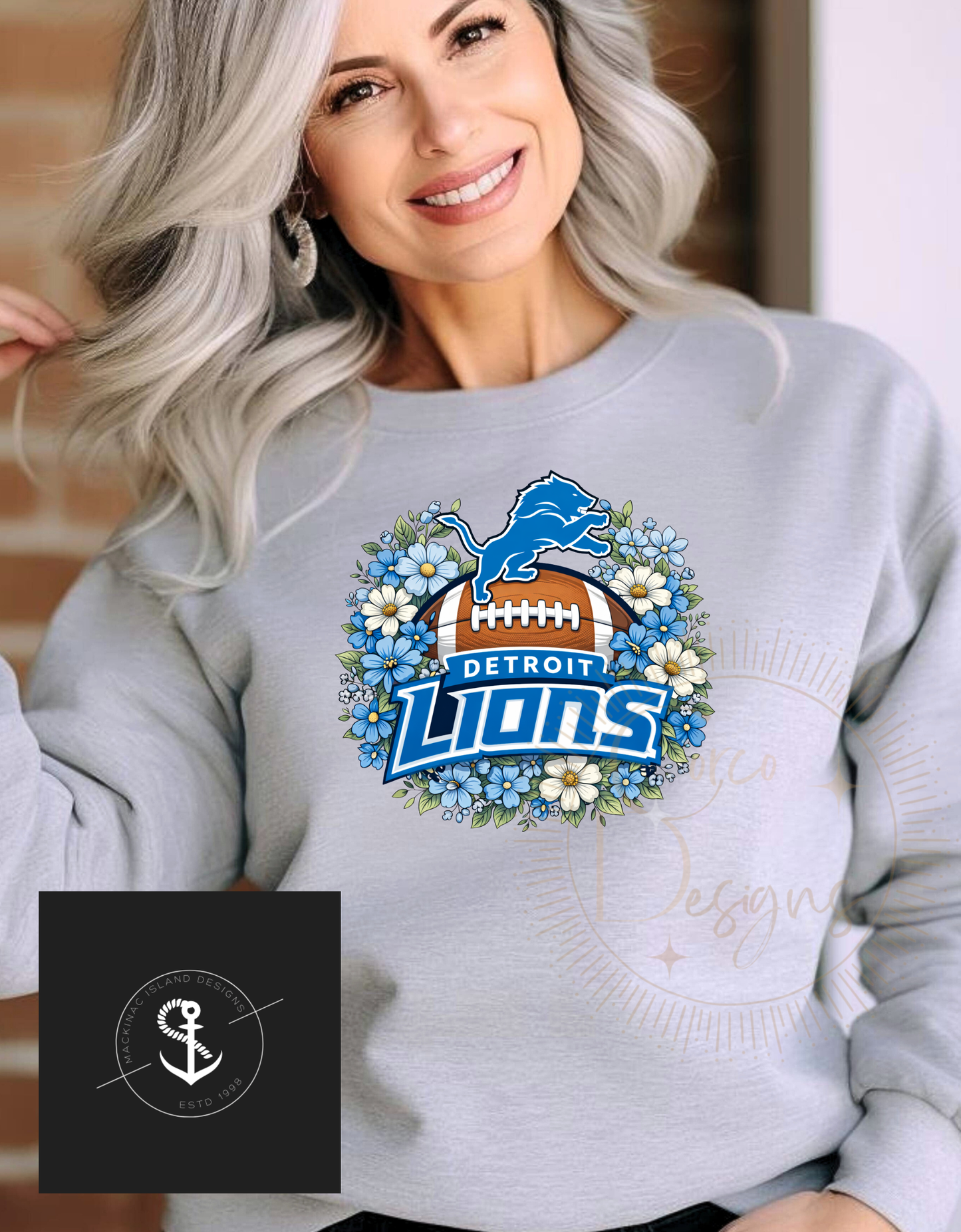 Detroit Lions Daisy Crewneck Sweatshirt Sizes S-4XL