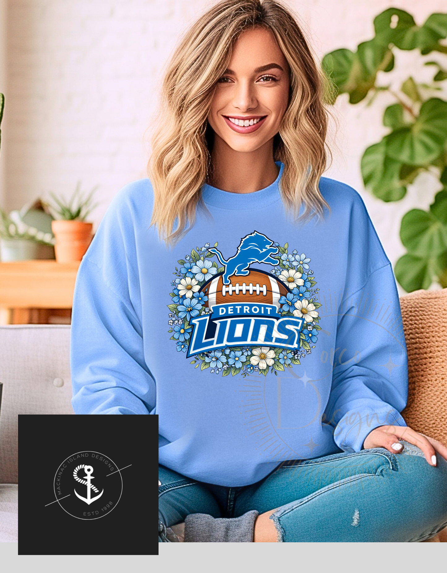 Detroit Lions Daisy Crewneck Sweatshirt Sizes S-4XL