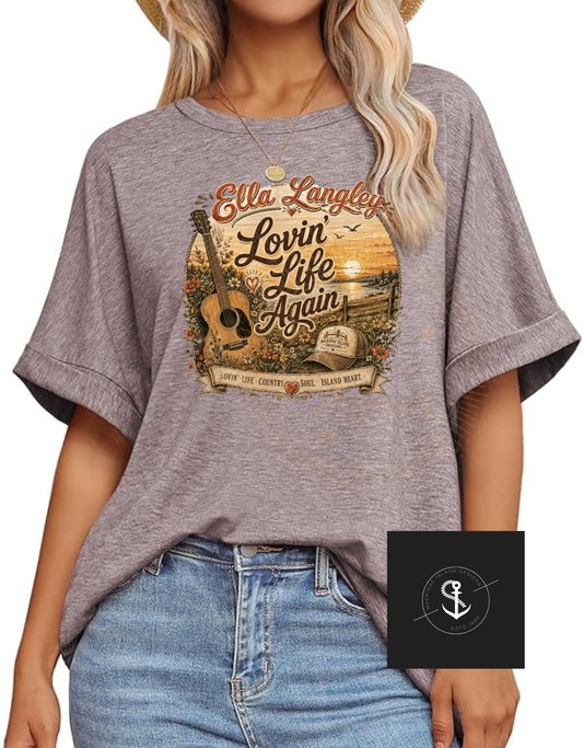 Ella Langley Lovin' Life Again Oversized Graphic Tee | Country Music Inspired Over Sized Shirt Small-3X