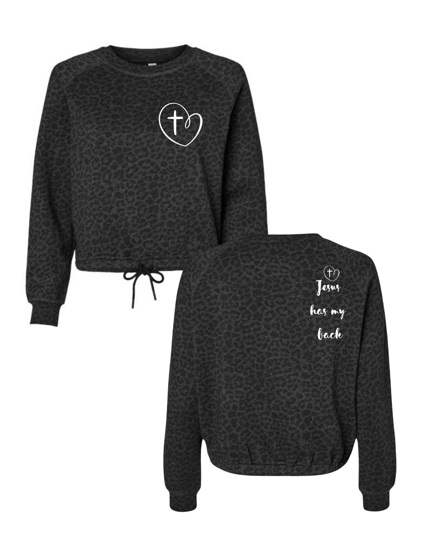 Jesus Has My Back Cross Heart Graphic LAT Long Sleeve Drawstring Waiste Shirt Sizes Small-XL