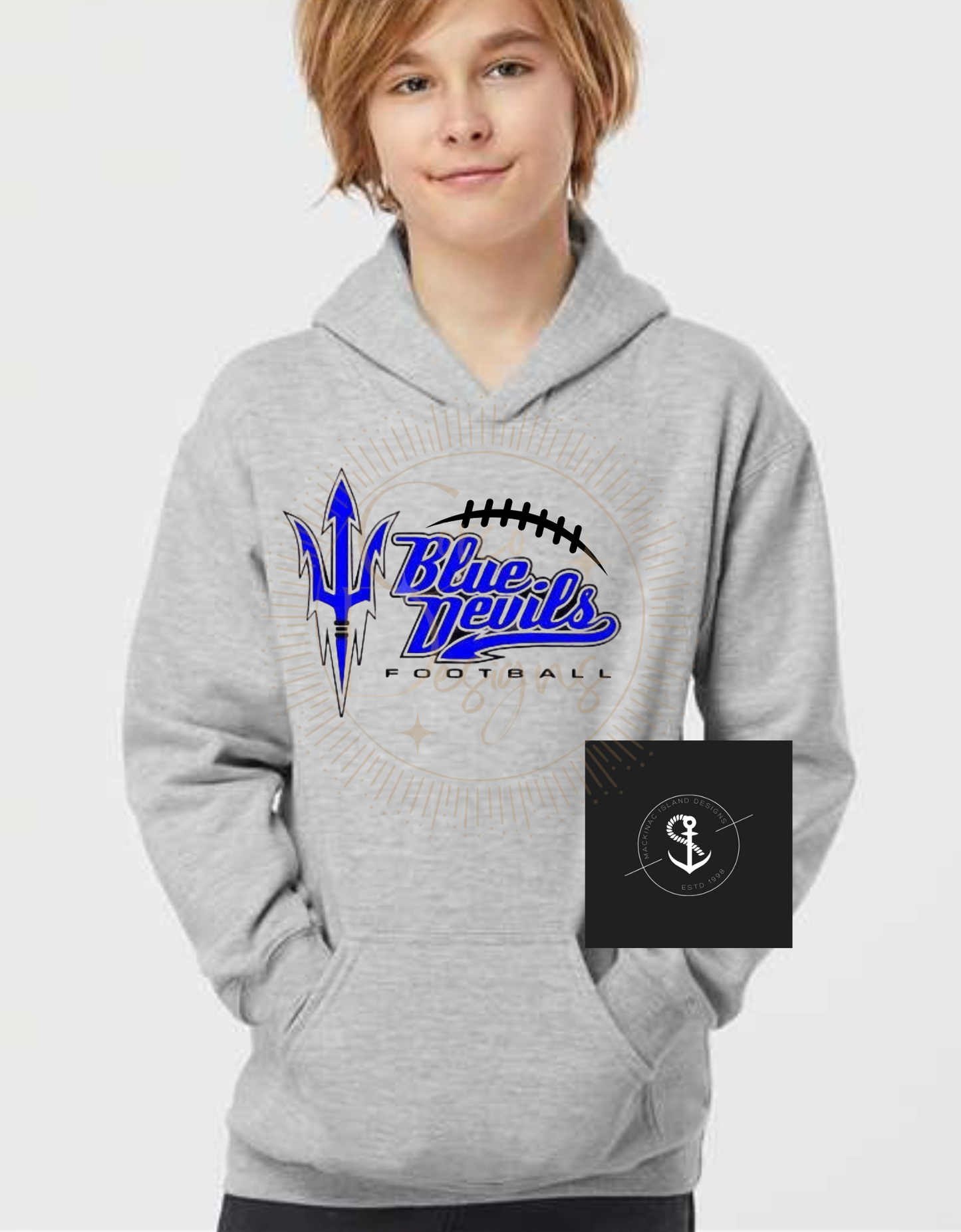 Blue Devils Football Hoodie Heather Grey Toddler - Adult Sizes Available